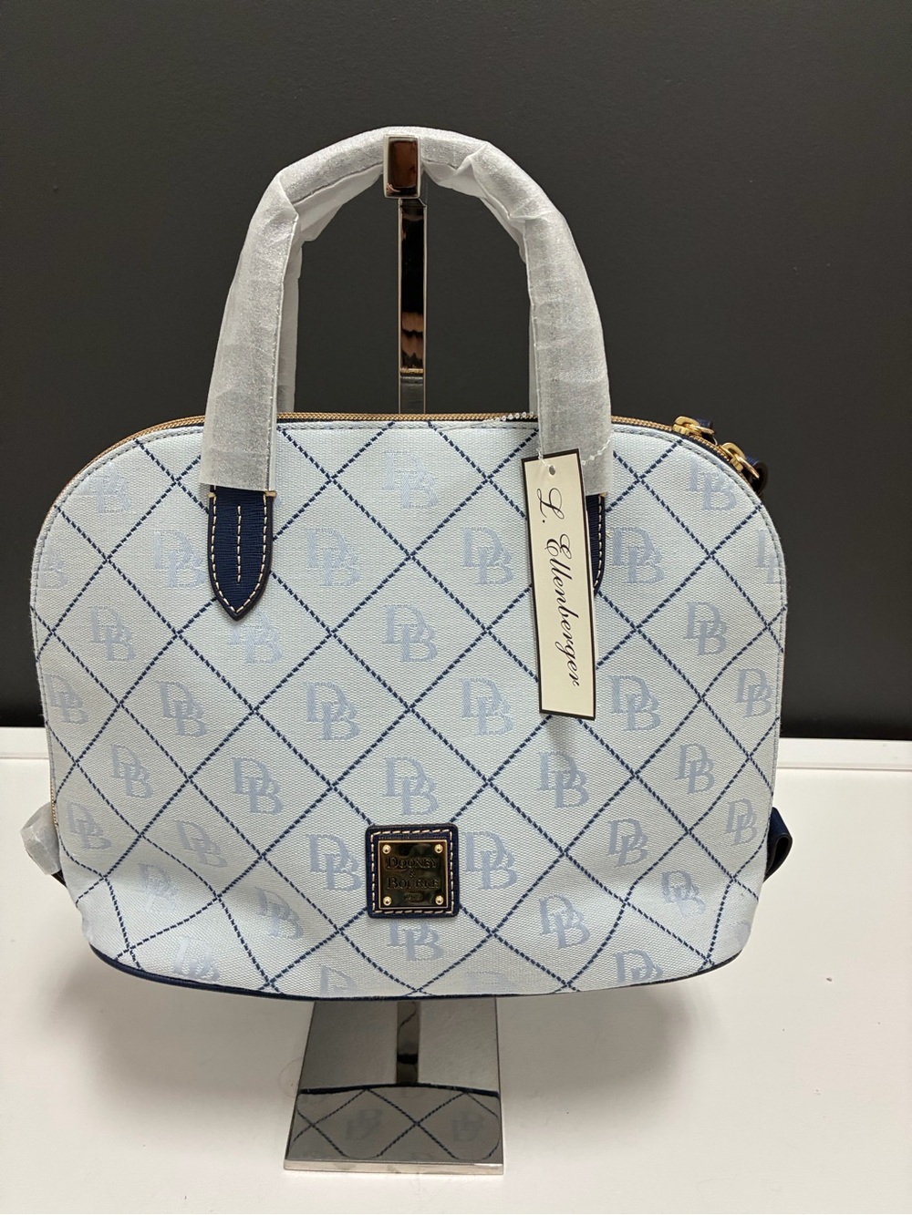 Dooney & Bourke NWT Light Blue Logo Satchel with Navy Trim